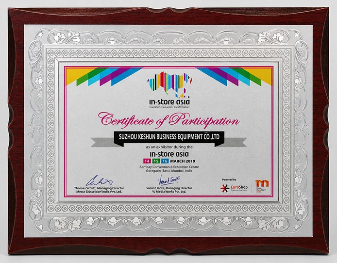 In-store Asia 2019 exhibitor certificate