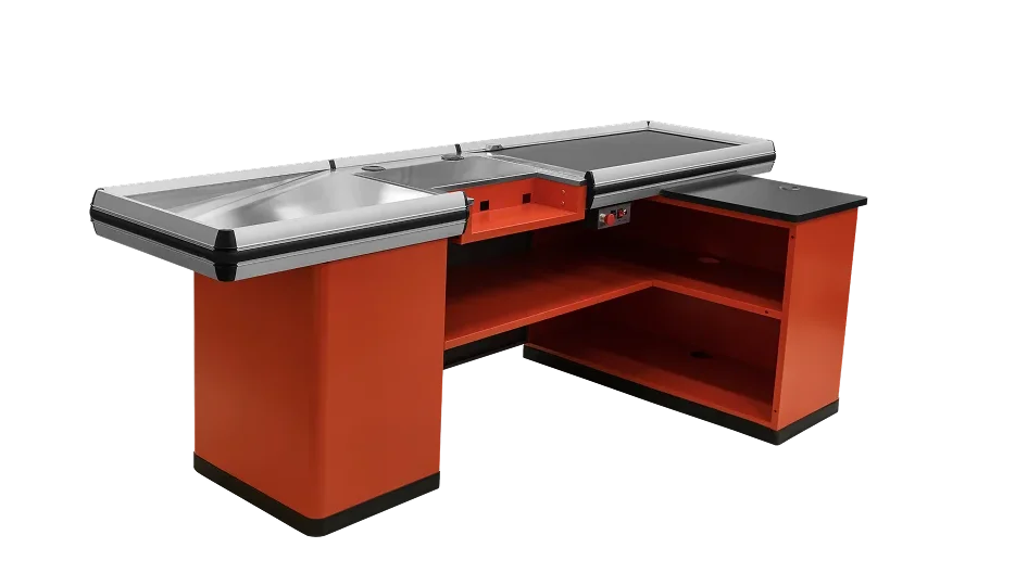Cashier counter in Signal Red powder coat finish
