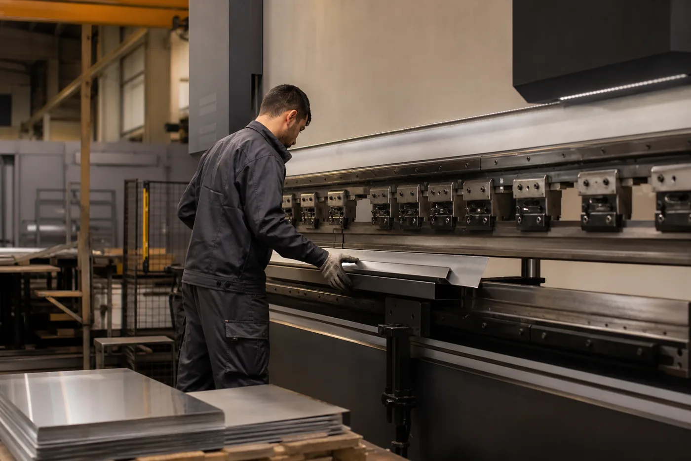 CNC press brake bending steel panels for store fixtures